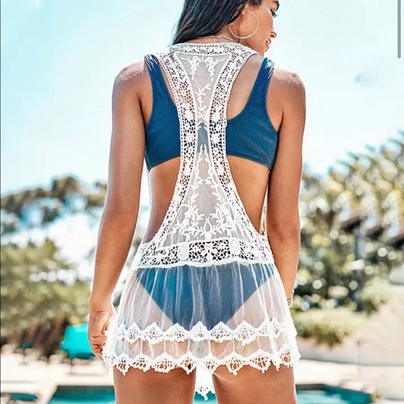 🎉New Boho White Lace Racerback Tank Top - Picture 4 of 9